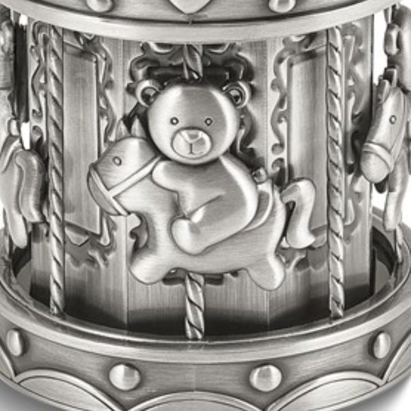 Keepsake Pewter-tone Finish Metal Teddy Bear on Horse Carousel Bank - Picture 3 of 4